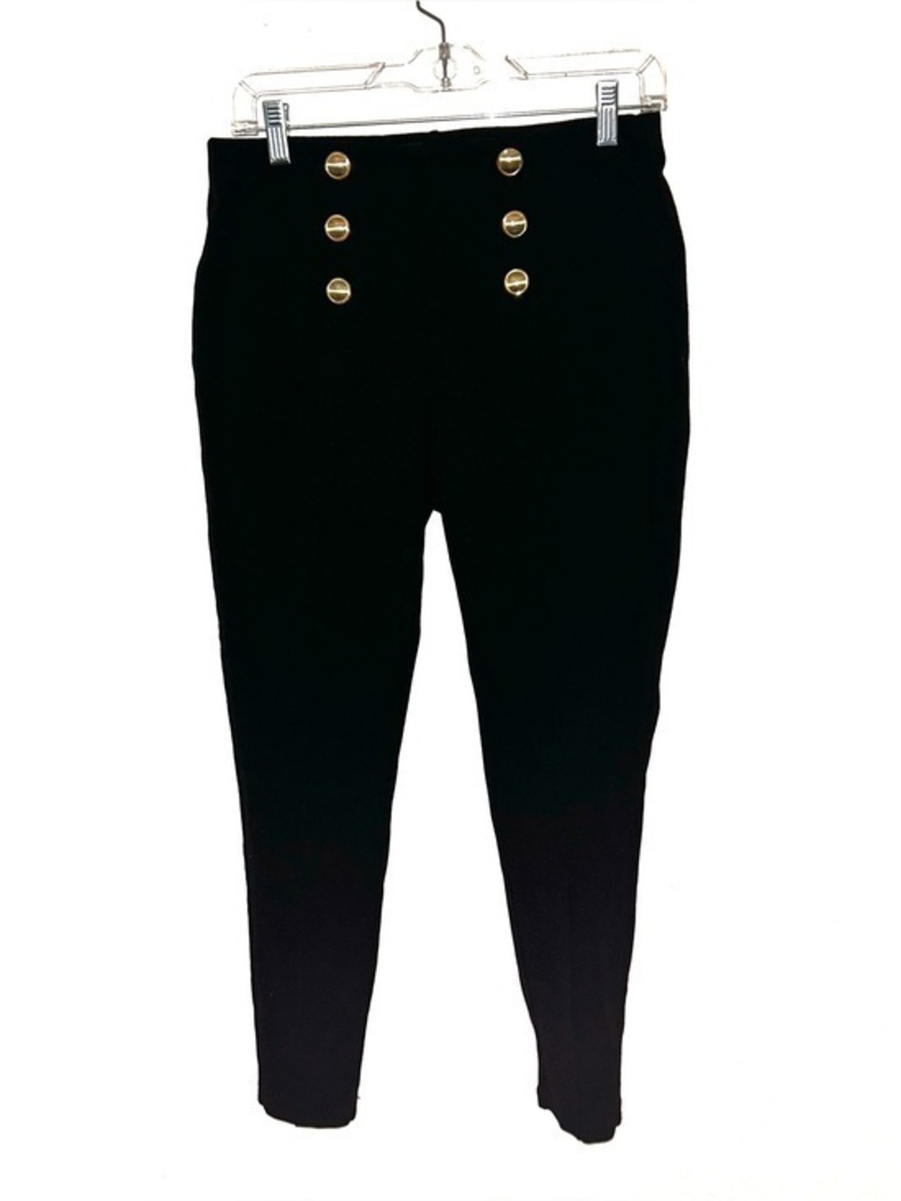 Ci Sono Black High-Waist Skinny Pants with Gold Buttons